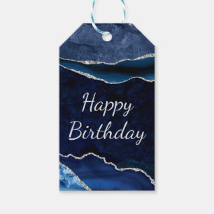 Blue & Silver Glitzer Marble Agate Geburtstag Geschenkanhänger