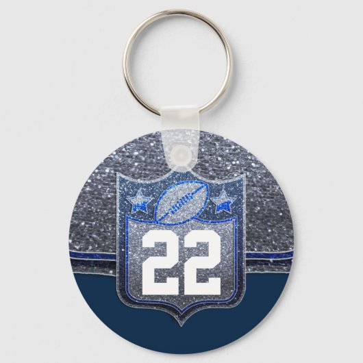 Blue & Silver Glitzer School Football Team Colors Schlüsselanhänger (Vorderseite)