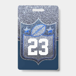 Blue & Silver Glitzer School Football Team Sports Ausweis