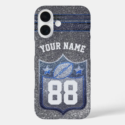 Blue & Silver Glitzer School Football Team Sports Case-Mate iPhone Hülle (Rückseite)