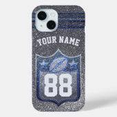 Blue & Silver Glitzer School Football Team Sports Case-Mate iPhone Hülle (Rückseite)