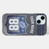 Blue & Silver Glitzer School Football Team Sports Case-Mate iPhone Hülle (Rückseite (Horizontal))
