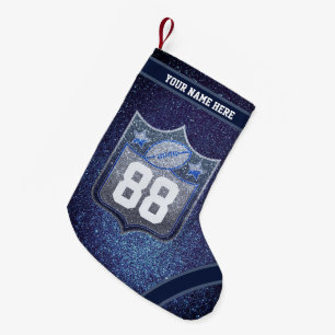 Blue & Silver Glitzer School Football Team Sports Kleiner Weihnachtsstrumpf