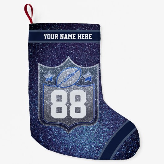 Blue & Silver Glitzer School Football Team Sports Kleiner Weihnachtsstrumpf (Vorderseite)