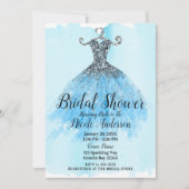 Blue & Silver Glitzer Sparkor Dress Brautparty Einladung (Vorderseite)