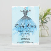 Blue & Silver Glitzer Sparkor Dress Brautparty Einladung (Stehend Vorderseite)