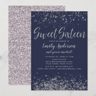 Blue Silver Glitzer Sweet 16 Einladung