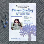 Blue & Silver Glitzer Tree Bat Mitzvah Einladung