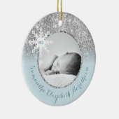 Blue Silver Glitzer Winter Personalisiert Baby Cer Keramik Ornament (Rechts)