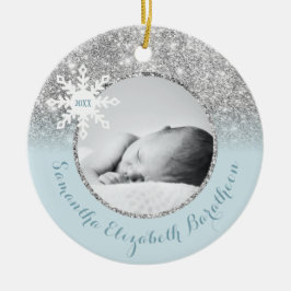 Blue Silver Glitzer Winter Personalisiert Baby Cer Keramik Ornament
