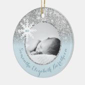 Blue Silver Glitzer Winter Personalisiert Baby Cer Keramik Ornament (Links)
