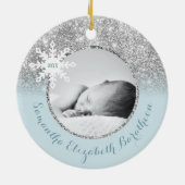 Blue Silver Glitzer Winter Personalisiert Baby Cer Keramik Ornament (Hinten)