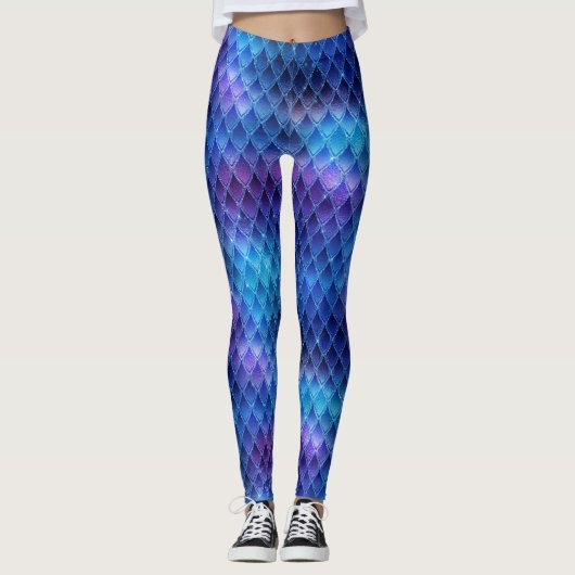 Blue & Silver Glitzern Dragon Scales Leggings (Vorderseite)