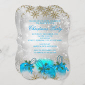 Blue Silver & Gold Holly Baubles Weihnachtsfest Pa Einladung (Vorne/Hinten)