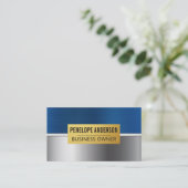 Blue Silver Gold Metallic Hintergrund Visitenkarte (Stehend Vorderseite)