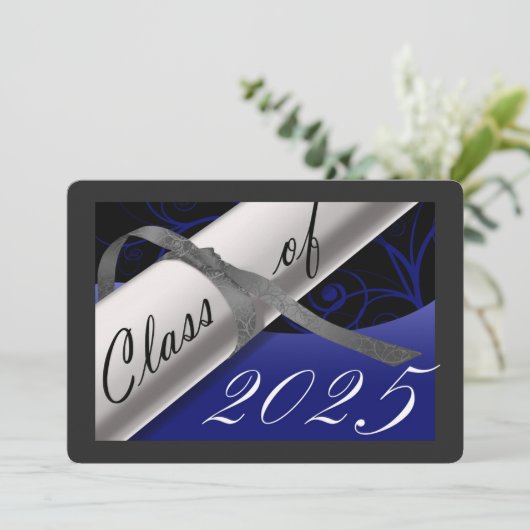 Blue & Silver Graduation Party Einladung (Stehend Vorderseite)