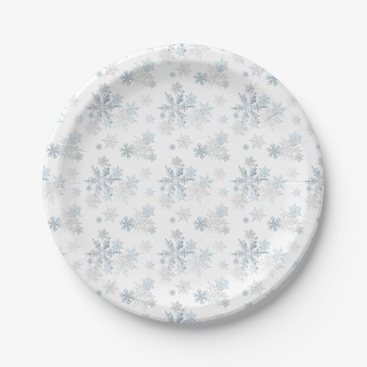 Blue Silver Grau Winter Wonderland Snowflake Pappteller (Vorderseite)