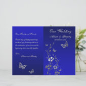 Blue, Silver Gray Butterfly Floral Wedding Program (Stehend Vorderseite)