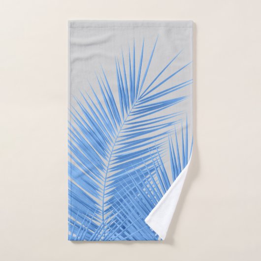 Blue Silver Gray Palm Blätter Traum 1 Badhandtuch Set (Handtuch)