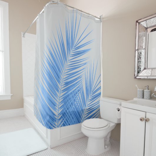Blue Silver Gray Palm Blätter Traum 1 Duschvorhang (Beispiel)