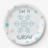 Blue Silver Gray Snowflakes Let it Snow Pappteller (Vorderseite)