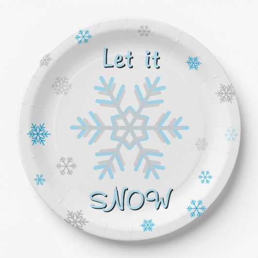 Blue Silver Gray Snowflakes Let it Snow Pappteller (Vorderseite)