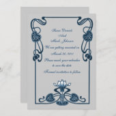 Blue Silver Grey Floral Wedding Save the Date Einladung (Vorne/Hinten)