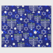 Blue & Silver Hanukkah Menorah Geschenkpapier (Flach)