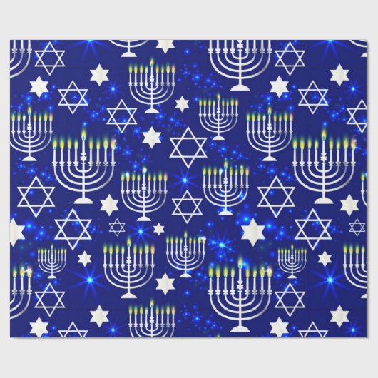 Blue & Silver Hanukkah Menorah Geschenkpapier (Flach)