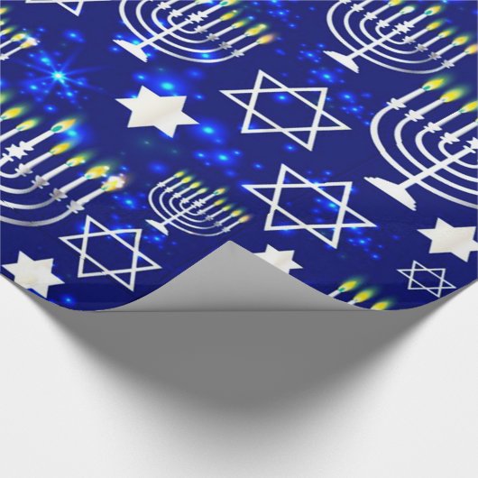 Blue & Silver Hanukkah Menorah Geschenkpapier (Ecke)