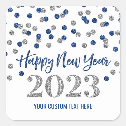 Blue Silver Happy New Year 2023 Square Sticker (Vorderseite)