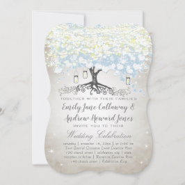 Blue & Silver Heart Leaf Tree Woodsy Boho Wedding Einladung