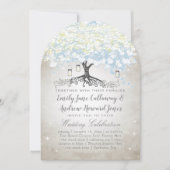 Blue & Silver Heart Leaf Tree Woodsy Boho Wedding Einladung (Vorderseite)