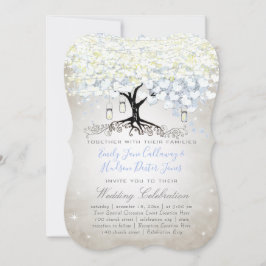 Blue & Silver Heart Leaf Tree Woodsy Boho Wedding Einladung