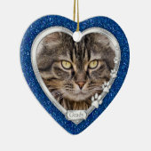 Blue Silver Heart Pet Cat Memorial Foto Weihnachte Keramikornament (Rechts)