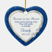 Blue Silver Heart Pet Cat Memorial Foto Weihnachte Keramikornament (Hinten)