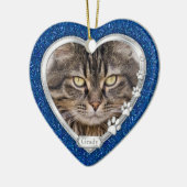Blue Silver Heart Pet Cat Memorial Foto Weihnachte Keramikornament (Links)
