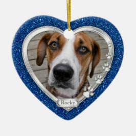Blue Silver Heart Pet Dog Memorial Foto Weihnachte Keramik Ornament
