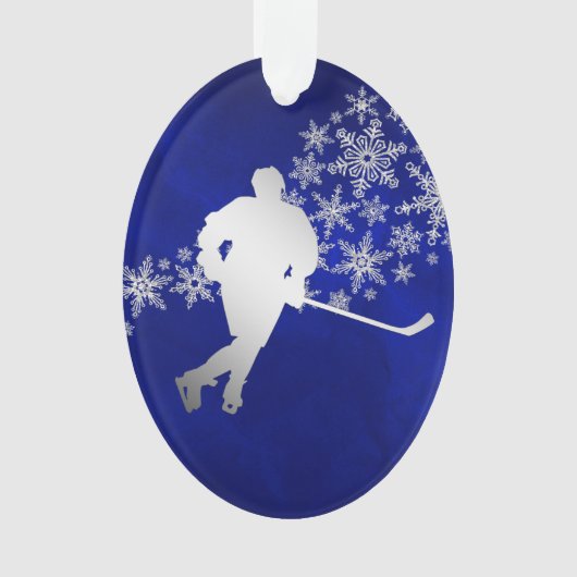 Blue Silver Ice Hockey Player Ornament (Vorderseite)