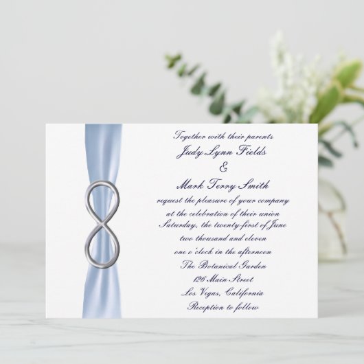Blue Silver Infinity Wedding Einladung (Stehend Vorderseite)