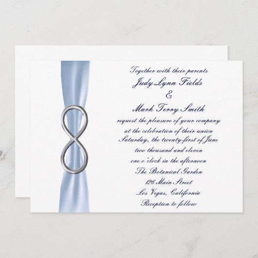 Blue Silver Infinity Wedding Einladung (Vorne/Hinten)