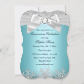 Blue Silver Jewel Bow Snowflake Quinceanera Einladung (Vorderseite)