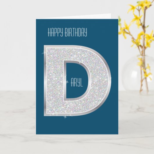 Blue Silver Letter D Karte (Gelbe Blume)