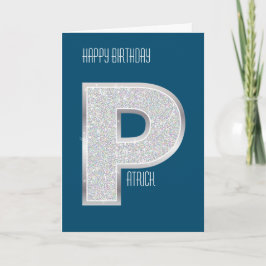 Blue Silver Letter P Karte