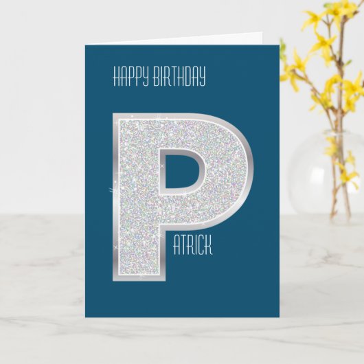Blue Silver Letter P Karte (Gelbe Blume)