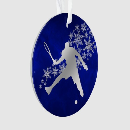 Blue Silver Male Tennis Player Ornament (Vorderseite)