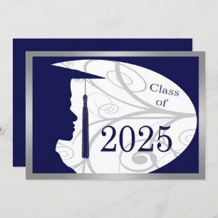 Blue Silver Man Silhouette 2025 Graduation Party Einladung