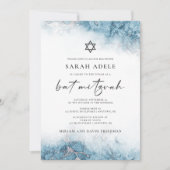 Blue Silver Marble Bat Mitzvah Einladung (Vorderseite)