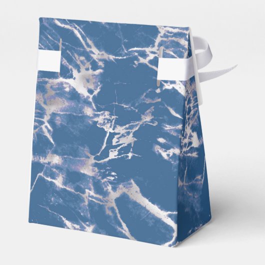 Blue Silver Marble Wedding Geschenkschachtel (Rückseite)