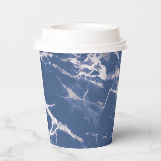 Blue Silver Marble Wedding Pappbecher (Rückseite)